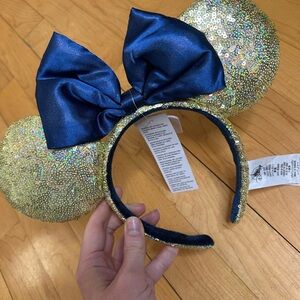 Disney mickey ears - Sequin Gold and Blue Bow Headband